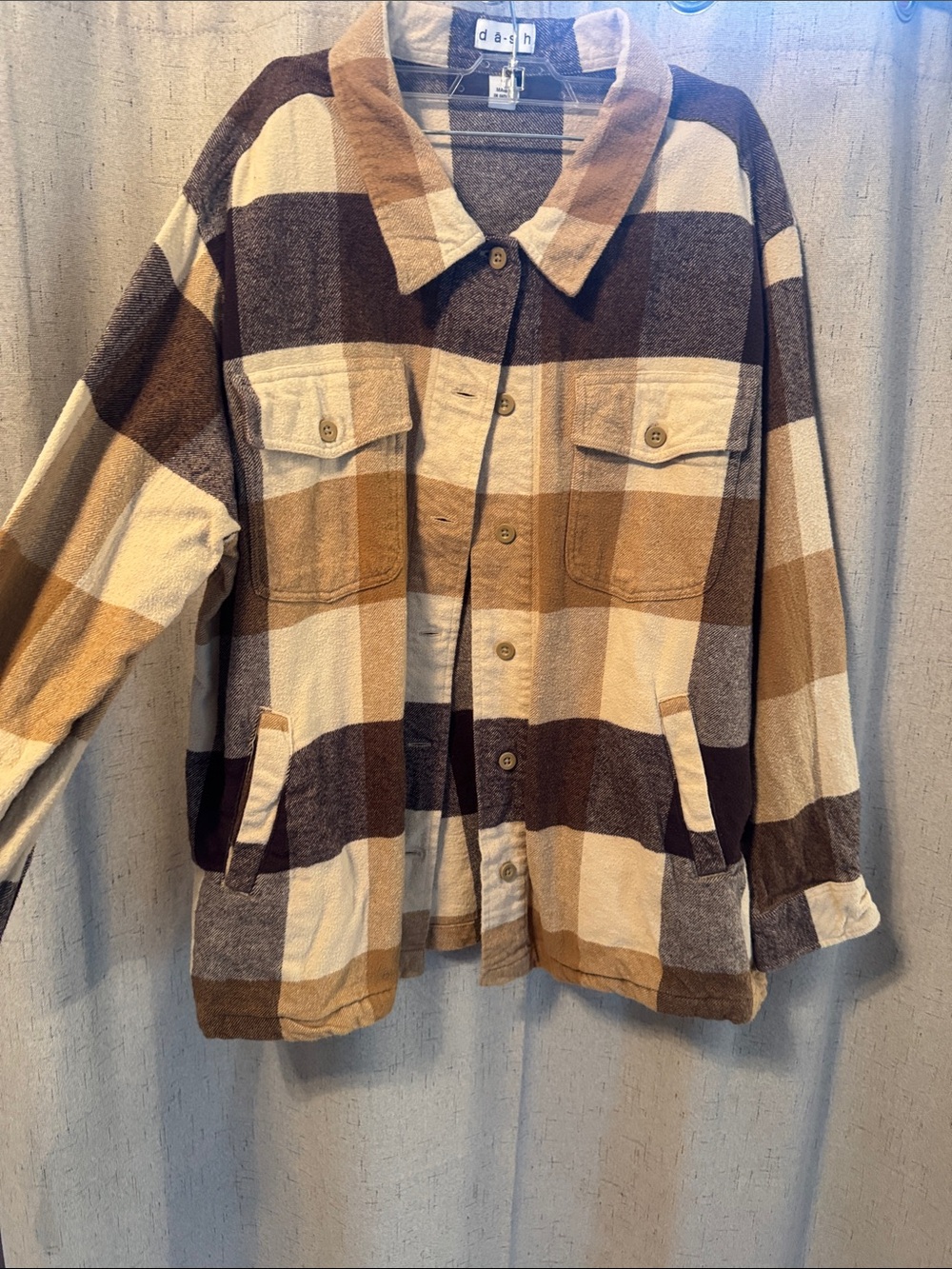Plaid Lightweight Shacket in Brown & Cream
